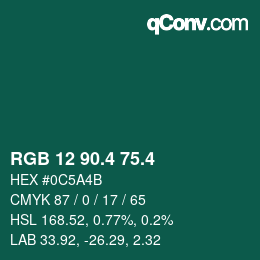 カラーコード: RGB 12 90.4 75.4 | qconv.com