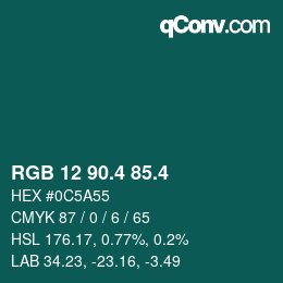 カラーコード: RGB 12 90.4 85.4 | qconv.com