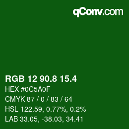 カラーコード: RGB 12 90.8 15.4 | qconv.com