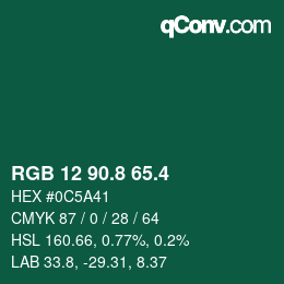 カラーコード: RGB 12 90.8 65.4 | qconv.com