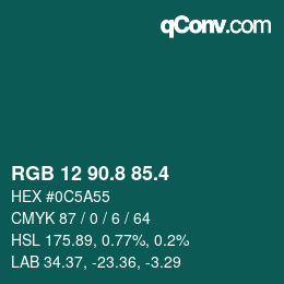 カラーコード: RGB 12 90.8 85.4 | qconv.com
