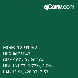 Color code: RGB 12 91 67 | qconv.com