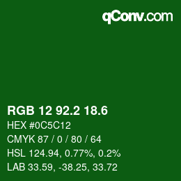 カラーコード: RGB 12 92.2 18.6 | qconv.com