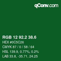 カラーコード: RGB 12 92.2 38.6 | qconv.com