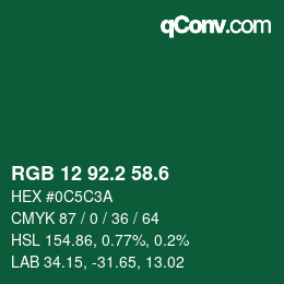 カラーコード: RGB 12 92.2 58.6 | qconv.com