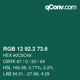 カラーコード: RGB 12 92.2 73.6 | qconv.com