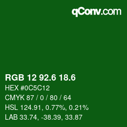 カラーコード: RGB 12 92.6 18.6 | qconv.com