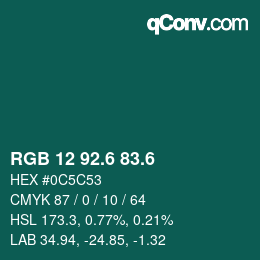 カラーコード: RGB 12 92.6 83.6 | qconv.com