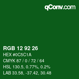 カラーコード: RGB 12 92 26 | qconv.com
