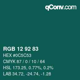 カラーコード: RGB 12 92 83 | qconv.com