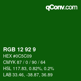 カラーコード: RGB 12 92 9 | qconv.com