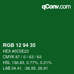カラーコード: RGB 12 94 35 | qconv.com