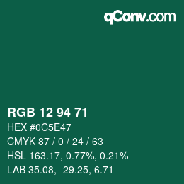 Color code: RGB 12 94 71 | qconv.com