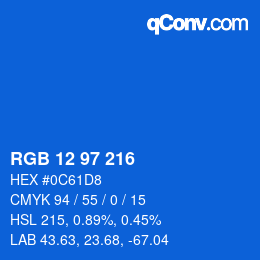 Color code: RGB 12 97 216 | qconv.com