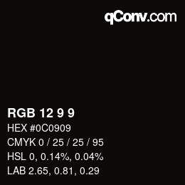颜色代码: RGB 12 9 9 | qconv.com