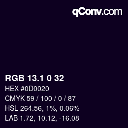 カラーコード: RGB 13.1 0 32 | qconv.com