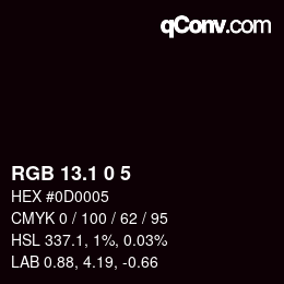 カラーコード: RGB 13.1 0 5 | qconv.com