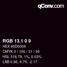 カラーコード: RGB 13.1 0 9 | qconv.com