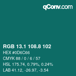 Color code: RGB 13.1 108.8 102 | qconv.com