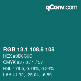 Color code: RGB 13.1 108.8 108 | qconv.com