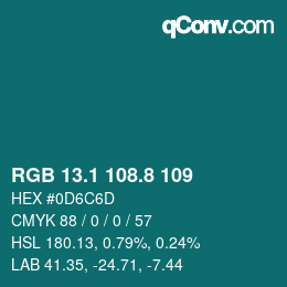 カラーコード: RGB 13.1 108.8 109 | qconv.com