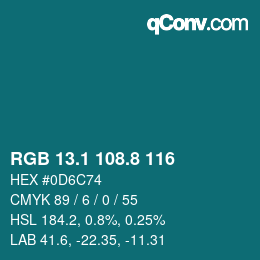 Color code: RGB 13.1 108.8 116 | qconv.com