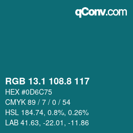 Farbcode: RGB 13.1 108.8 117 | qconv.com