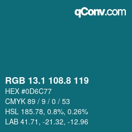 カラーコード: RGB 13.1 108.8 119 | qconv.com