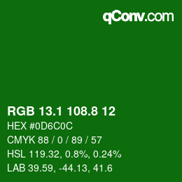 カラーコード: RGB 13.1 108.8 12 | qconv.com