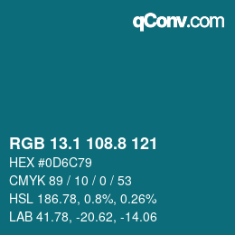 Color code: RGB 13.1 108.8 121 | qconv.com