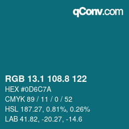 Farbcode: RGB 13.1 108.8 122 | qconv.com