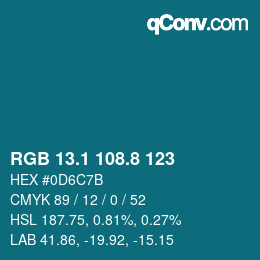 カラーコード: RGB 13.1 108.8 123 | qconv.com