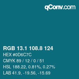 カラーコード: RGB 13.1 108.8 124 | qconv.com