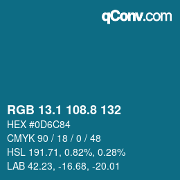 カラーコード: RGB 13.1 108.8 132 | qconv.com