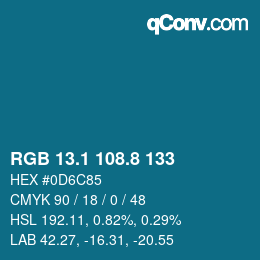 カラーコード: RGB 13.1 108.8 133 | qconv.com