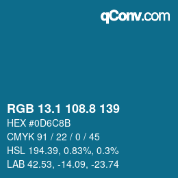 カラーコード: RGB 13.1 108.8 139 | qconv.com