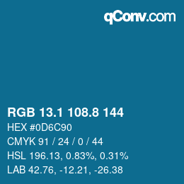 カラーコード: RGB 13.1 108.8 144 | qconv.com