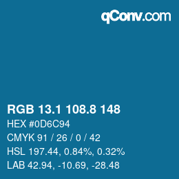 カラーコード: RGB 13.1 108.8 148 | qconv.com