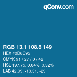 カラーコード: RGB 13.1 108.8 149 | qconv.com