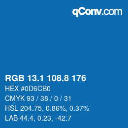 カラーコード: RGB 13.1 108.8 176 | qconv.com