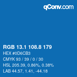 Color code: RGB 13.1 108.8 179 | qconv.com