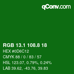 カラーコード: RGB 13.1 108.8 18 | qconv.com