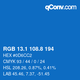 カラーコード: RGB 13.1 108.8 194 | qconv.com