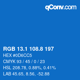 カラーコード: RGB 13.1 108.8 197 | qconv.com