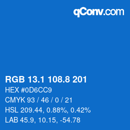 カラーコード: RGB 13.1 108.8 201 | qconv.com