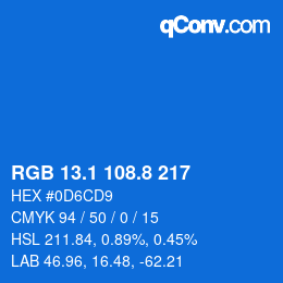 Farbcode: RGB 13.1 108.8 217 | qconv.com