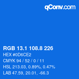カラーコード: RGB 13.1 108.8 226 | qconv.com