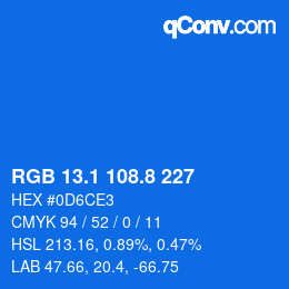 カラーコード: RGB 13.1 108.8 227 | qconv.com