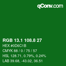 カラーコード: RGB 13.1 108.8 27 | qconv.com