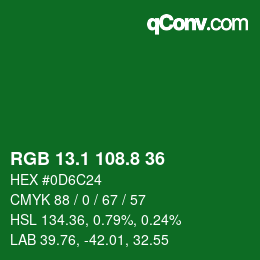 カラーコード: RGB 13.1 108.8 36 | qconv.com